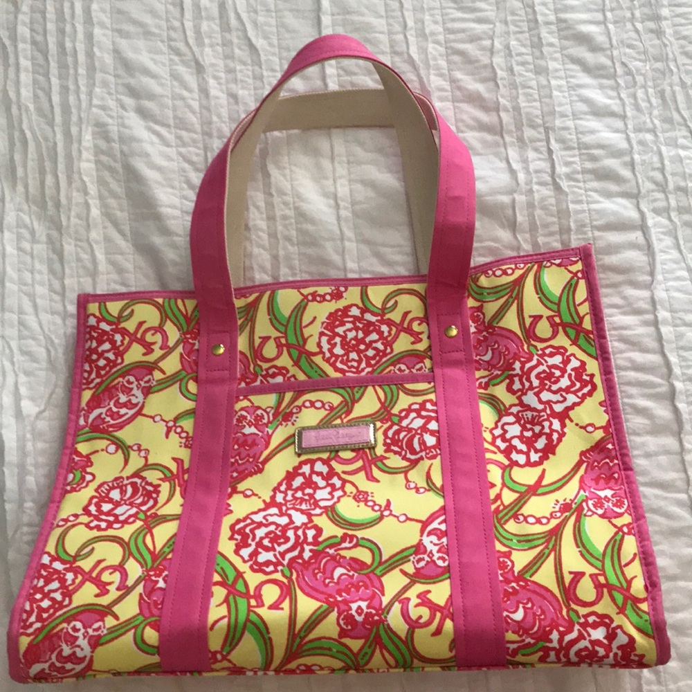 Lilly Pulitzer Chi Omega print tote bag